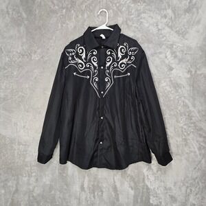 Western Shirt Costume Black Embroidered Long Sleeve Button Down Adult Large/XL